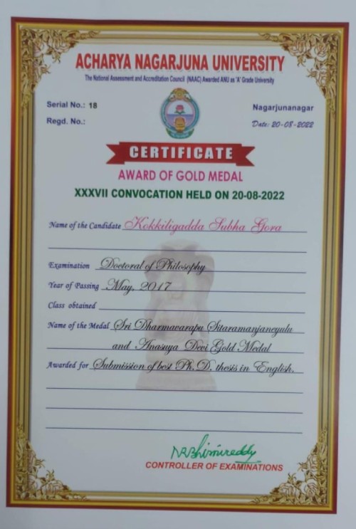Certificate of Subha Gora